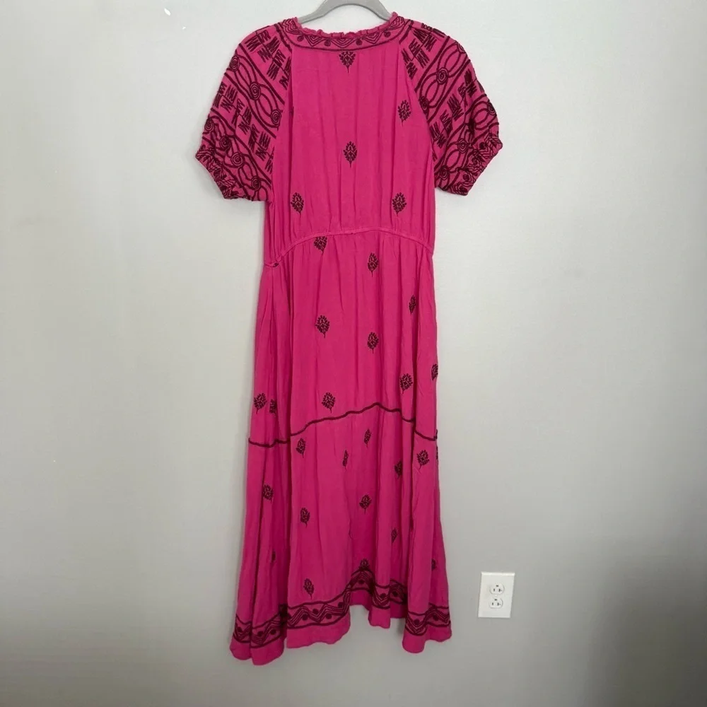 Free People Dress Riley Maxi Embroidered in Hollyhock Pink Combo
